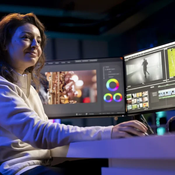 smiling-video-editor-working-media-company-editing-room